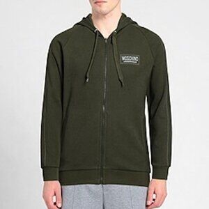 Moschino - Men's Stitched Logo Full Zip Hoodie in color Military Green, size S